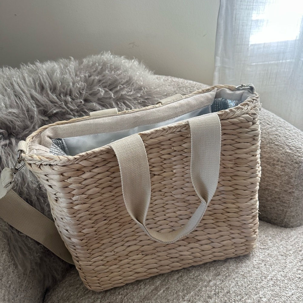 Woven Straw Tote Bag with Cream Straps